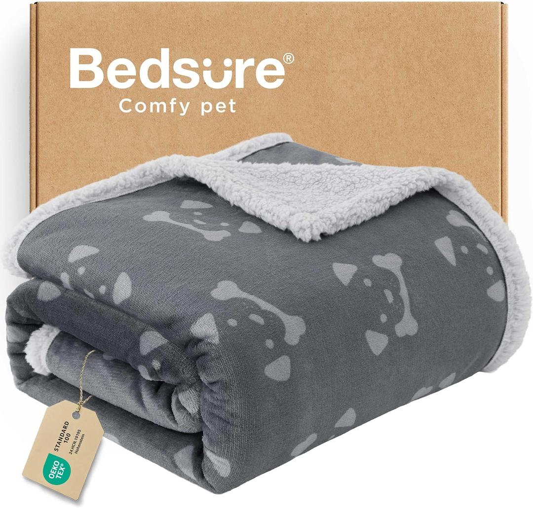 Bedsure Waterproof Dog Blankets for Large Dogs - Soft Print Sherpa Fleece Pet Cat Blanket Washable for Couch Bed Protection, Cozy Plush Reversible Throw Furniture Protector, 50"x60", Anchor Gray