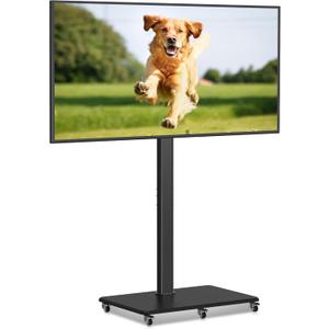 Tall Floor TV Stand for 32-75" TV Portable Rolling TV Cart with Wheels Height Adjustable with Wood Base, Holds up to 88 lbs, Max VESA 600x400mm TS005HB