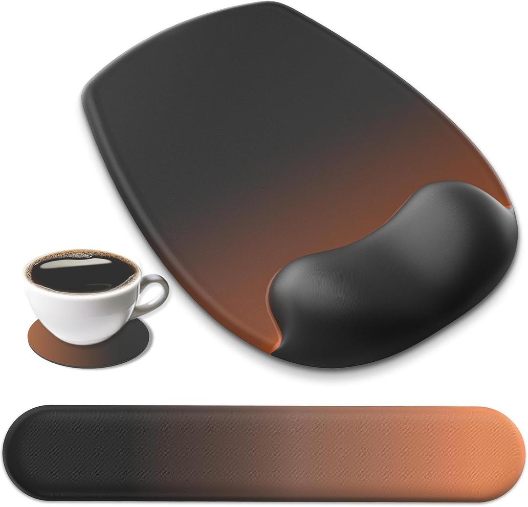 AKIT Ergonomic Mouse Pad with Wrist Rest& Keyboard Wrist Rest, Wrist Rest for Computer Keyboard, Pain Relief, Non-Slip Rubber Base, Mousepad Wrist Support for Gaming, Office, Home, Gradient Black