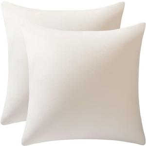 DEZENE 26x26 Euro Pillow Covers : 2 Pack Cozy Soft Velvet Oversized Couch Pillow Shams, Square Throw Pillow Cases for Living Room Sofa, Cream