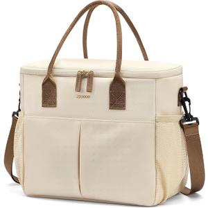 MDODO Large Insulated Lunch Bags for Women Men Adult Lunch Box with Shoulder Strap for Work,Picnics,Outings (Beige) (12.8 L)