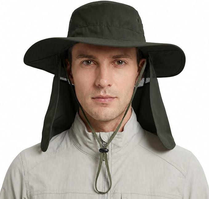 Sun Hat for Men Women Wide Brim Bucket Hats with Neck Flap Breathable Summer Hat Outdoor Safari UV Protection Navy