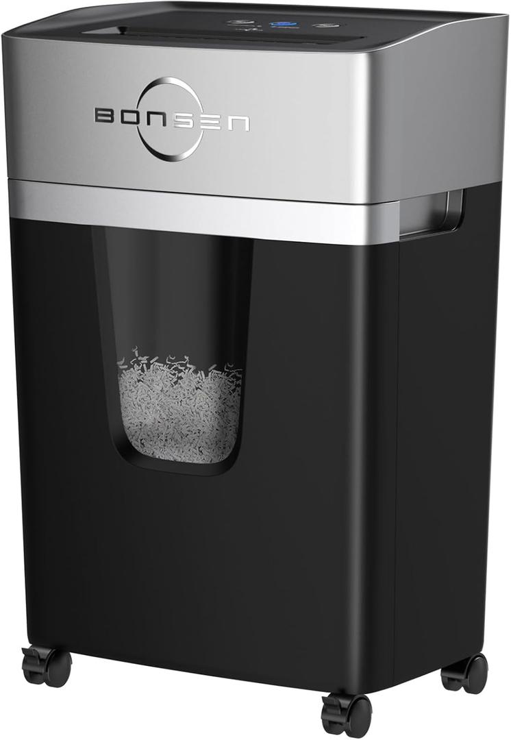 BONSEN 12-Sheet Micro Cut Paper Shredder for Home Office Use, High Security Level P-4/55 dB Ultra-Quiet / 40-Minutes Shredding Shreds Credit Card/Staples, 5.3 Gallons Pullout Bin (S3106)
