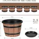 Whiskey Barrel Planters 12 Inch, 5 Pack Plastic Pots with Wood Design