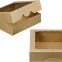 ONE MORE [15pcs] 10inch Kraft Bakery Boxes, Large Pie Boxes with PVC Window Natural Disposable Box for Cookie 10x10x2.5inch,Pack of 15