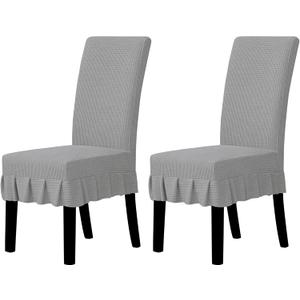Easy-Going Dining Chair Covers Stretch Parsons Chair Slipcover with Skirt Chair Covers for Dining Room Restaurant Banquet (2 PCS, Light Gray)