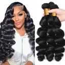 Human Hair Bundles Loose Wave Bundles 22 24 26 Inch Unprocessed Brazilian Virgin Hair Weave 3 Bundles #1B Natural Black Loose Deep Wave Bundles Human Hair Extensions 50 Grams Per Bundle