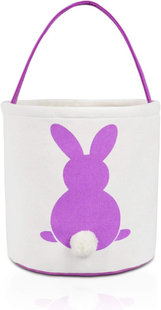 MONOBLANKS Easter Bunny Basket Bags, Rabbit Bucket Tote for Easter Egg Hunts Decorations Candy Gifts Storage (Purple)