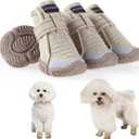 Dog Shoes for Small Dogs, Breathable Puppy Dog Boots & Paw Protectors for Summer Hot Pavement Winter Snow, Dog Booties with Reflective Strips, Anti-Slip Sole for Hardwood Floors (Beige-Size2) (Size2: 1.6" x 1.4" (L*W))