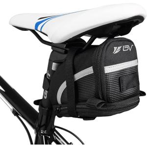 BV Strap-On Bike Bag with Reflective Material - Capacious Saddle Bag with Seperate Divider for Small Items & Room for All Your Essentials - Bike Pouch with Taillight Hanger for Maximum Safety (Large)
