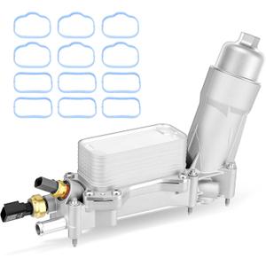 Full Aluminum Engine Oil Cooler Filter Housing Assembly with Sensors & Gaskets Compatible with 2011-2016 Jeep Dodge Chrysler Ram 3.6L V6 Replace for 5184294AE 68105583AC