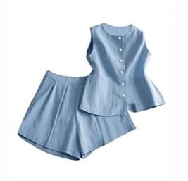 SOLY HUX Women's Summer 2 Piece Outfits Sleeveless Matching Sets Button Down Crew Neck Vest and Shorts Set Solid Blue Small