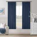 Navy Blue Black Out Curtains 63 Inch Long for Bedroom Pinch Pleated with Rings Hooks Back Tab Thermal Insulated Short Linen Blackout Drapes Farmhouse Living Room Darkening Kitchen Dark Blue Curtains (40"W x 63"L (Pack of 2))