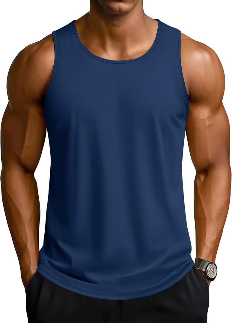 TACVASEN Men's Workout Tank Tops Sleeveless UPF 50+ Summer Sun Shirts Quick Dry for Running Swim Gym Beach (X-Large, Navy)