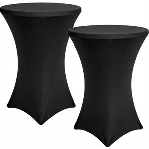 Cocktail Table Cover, 2 Pack Spandex Fitted Cocktail Tablecloths, Stretch Round High Top Table Cloths for Bar Wedding Party Banquet, Black, 30"-32" Diameter x 40"-43" Height, 32x43 Inch