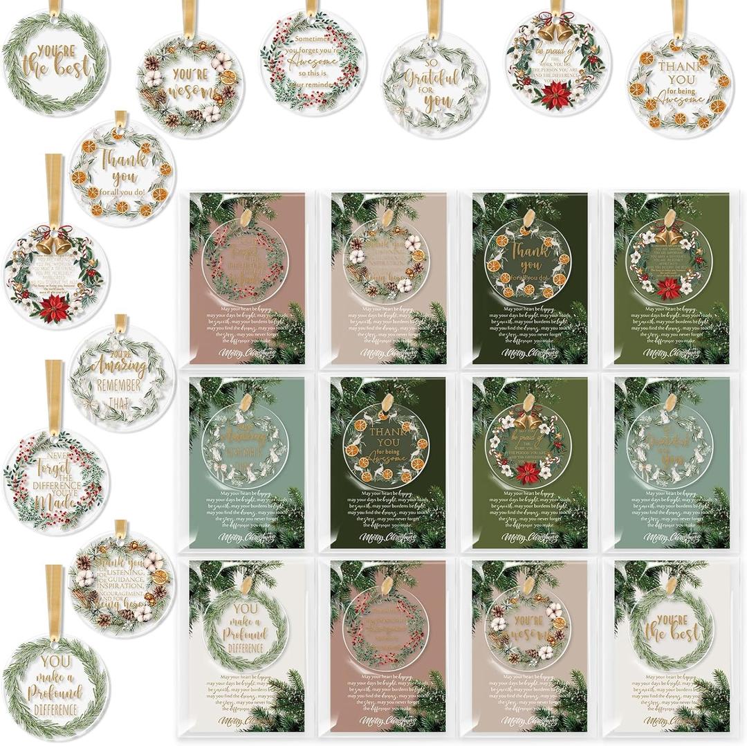 Thyle 24 Vintage Christmas Ornaments Team Appreciation Gifts for Employees Christmas Acrylic Tree Ornament Thank You Cards Inspirational Appreciation Gifts for Coworker Staff Women Volunteer