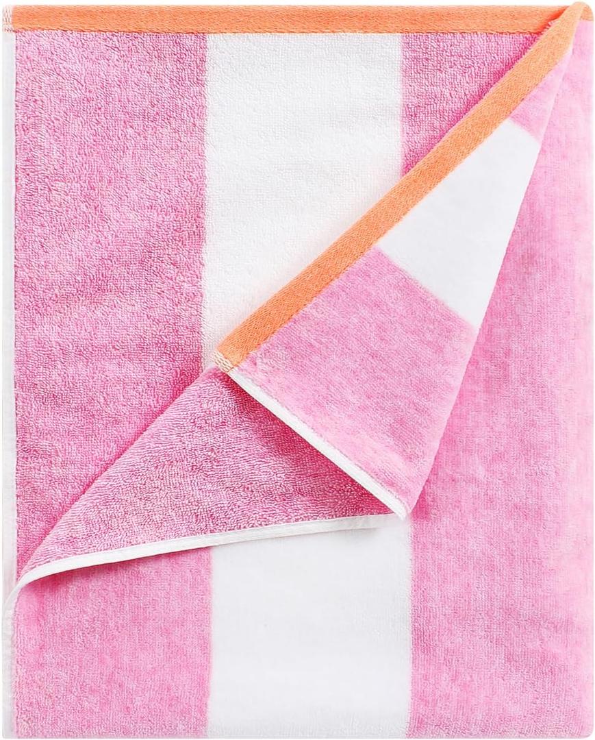 Large Oversized Beach Towel - 35 x 70 Inch Striped Pool Towel, Cotton Cabana Swim Towel (Rose Pink)