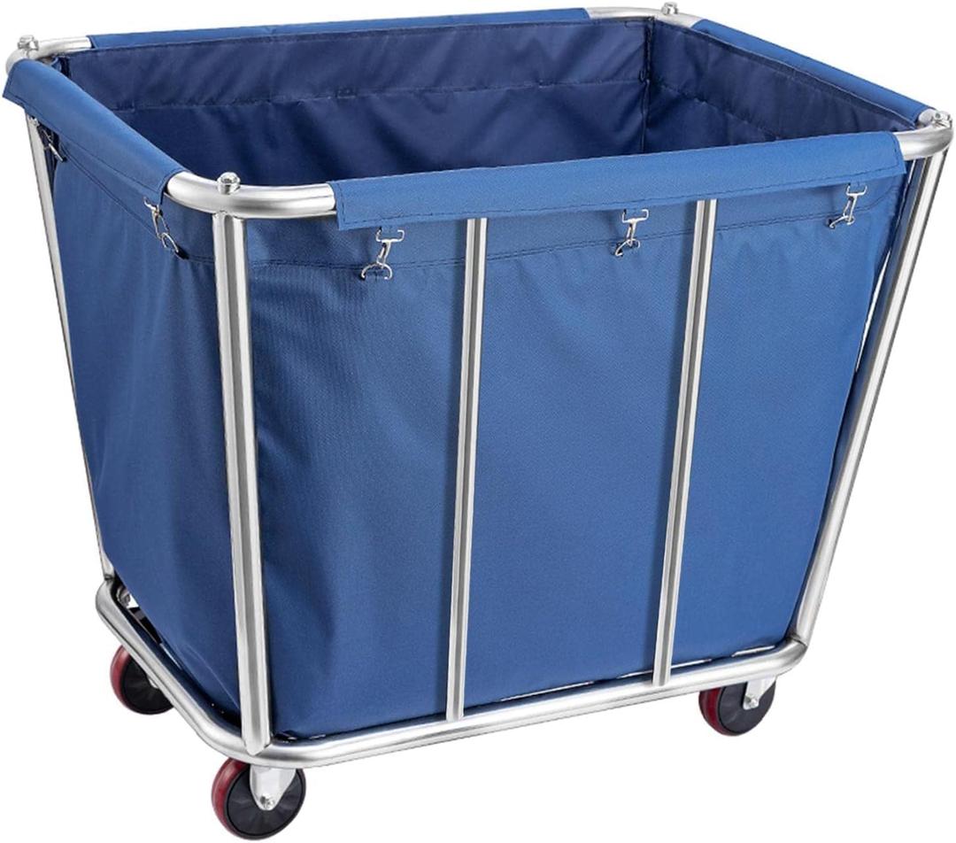 Laundry Cart Commercial/Home,10 Bushels Heavy Duty Large Stainless Steel Rolling Laundry Basket with Wheels，for Laundry/Toys/Sundries Organizer and Storage,260LBS Load