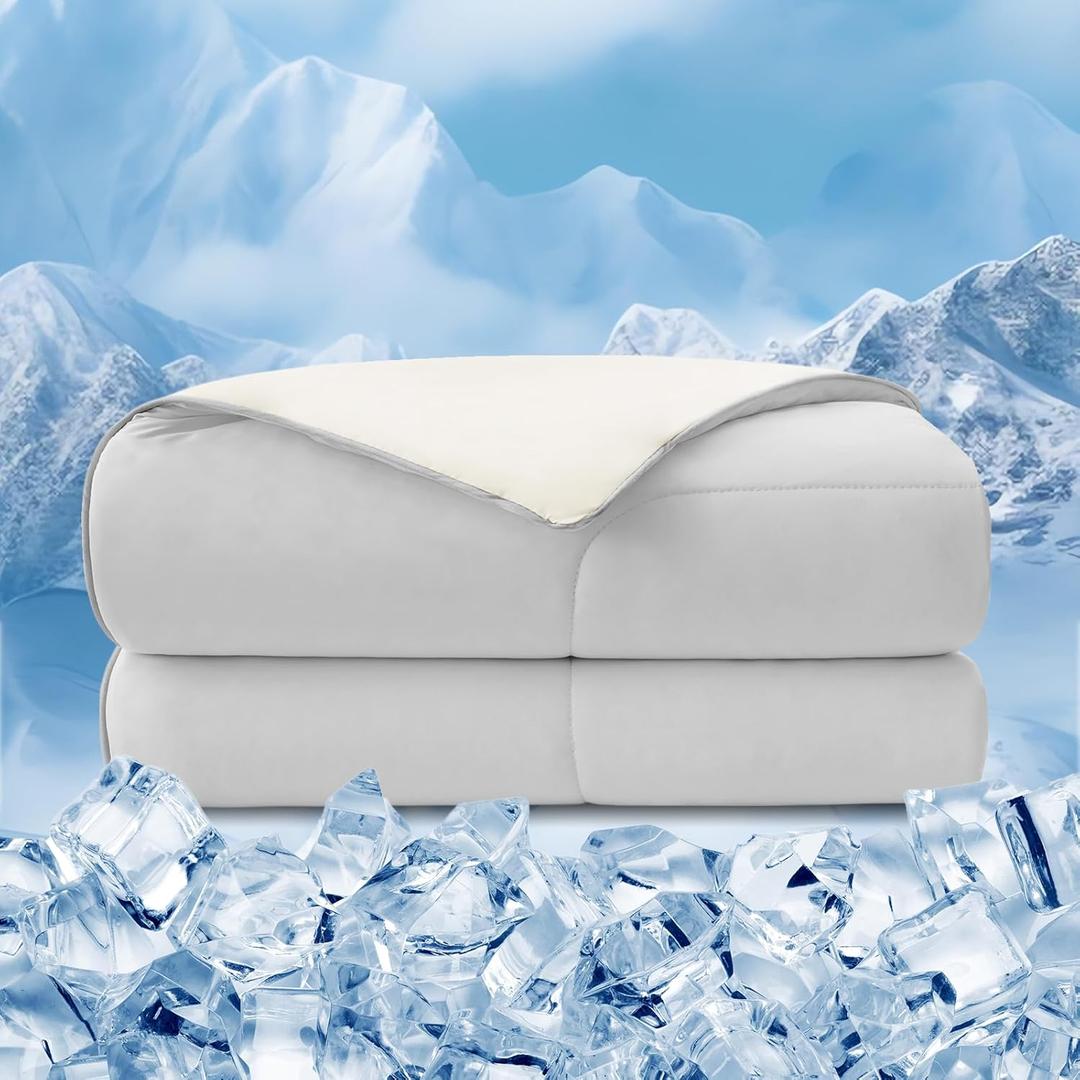 EMME Cooling Comforter Queen Size, Double Sided Cold Cooling Blanket for Hot Sleepers, Q-Max>0.45 Breathable Summer Quilt for Night Sweater Lightweight (Light Grey,90 x 90)