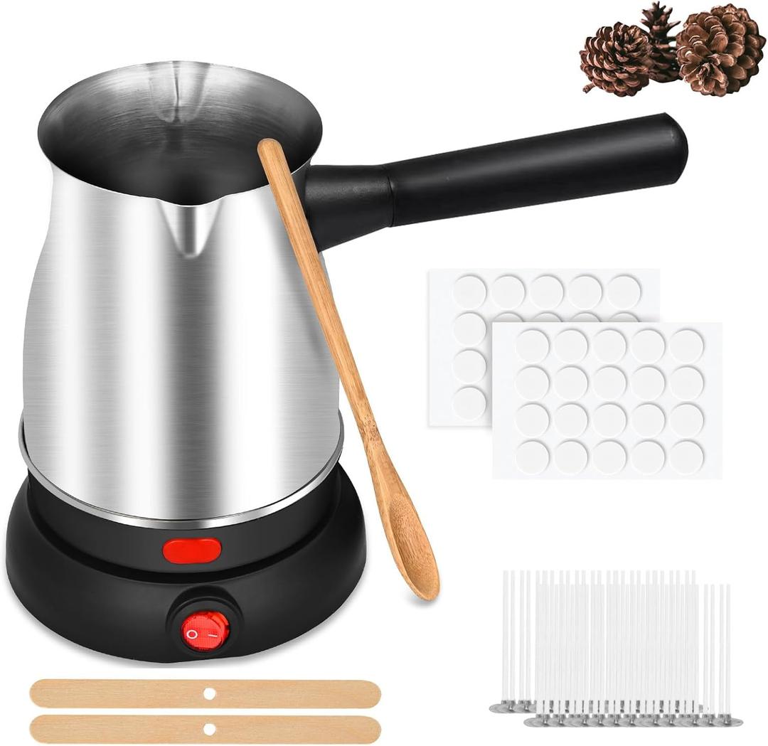 POLYHNIA Candle Making Kit with Wax Melter,Electric Candle Wax Melter for Candle Making, Stainless Steel Wax Melting Pot, 52IN Power Cord,Candle Making Supplies (New Model)