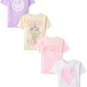 The Children's Place Girls' Trends,Icons Short Sleeve Graphic T-Shirts,4 Pack (M)