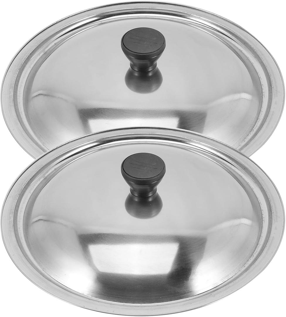 Ciieeo Stainless Steel Pot Lid 2pcs Universal Pan Cover Lid Metal Round Pot Cover Replacement Frying Pan Lid Cast Iron Skillet Lid for Kitchen