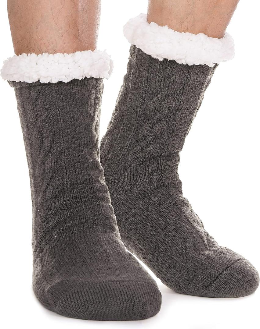 EBMORE Mens Slipper Fuzzy Socks Winter Cozy Fluffy Cabin Warm Fleece Soft Comfy Thick Non Slip Home Socks (Dark Grey)
