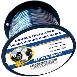 Electric Fence Double Insulated Underground Cable 12-1/2 Guage / 2.5mm Steel Wire Core, 164 Feet Length, Spooled on Plastic Cable Reel