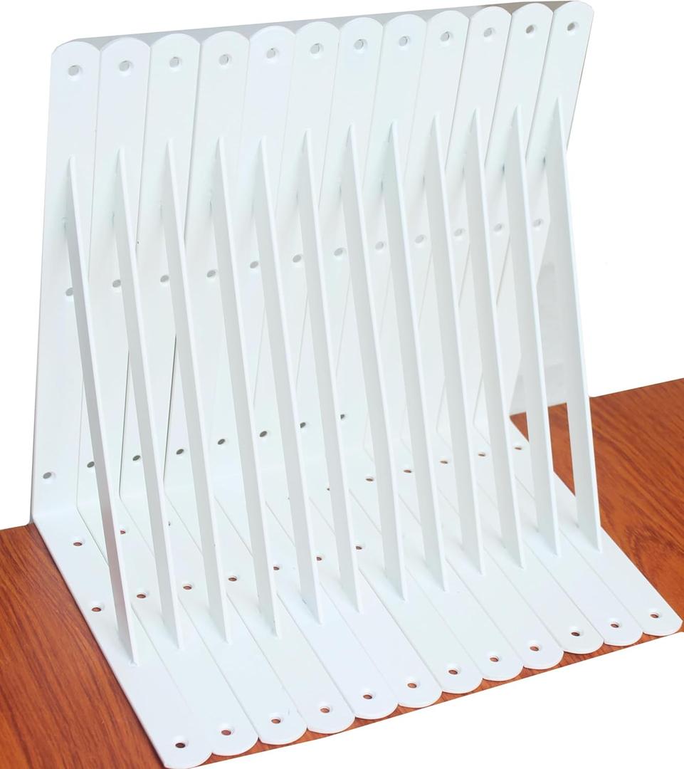 16 Pack L12 x H 8" White Heavy Duty Shelf Brackets with Screws Metal Shelf Brackets Shelf Support Angle Brackets for Shelves L Brackets Heavy Duty Floating Shelf