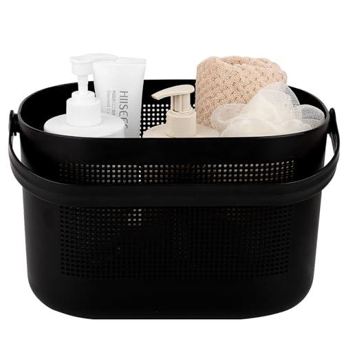 UUJOLY Plastic Storage Baskets with Handles, Shower Caddy Shelf Organizers Basket for Bathroom, Kitchen, Dorm Room, Black