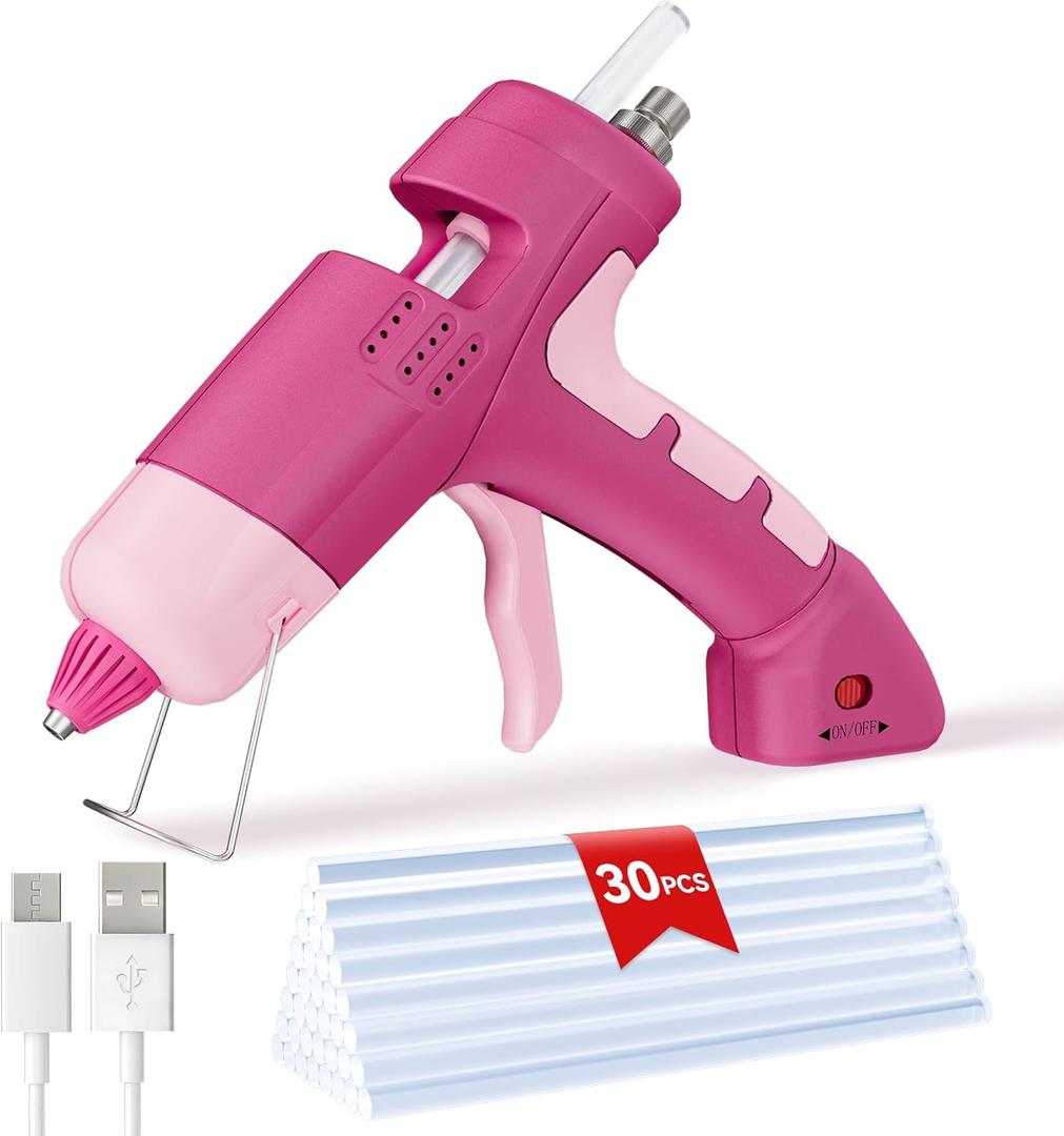 20W Rechargeable Pink Hot Glue and Sticks Set,Mini Glue for School Craft DIY Arts