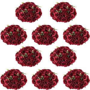 NUPTIO Flower Wedding Centrepieces for Tables: 10 Pcs Burgundy Artificial Flowers Roses Balls 14.2 inch Diam for Centerpiece Fake Silk Rose Arrangements Weddings Reception Birthday Party Decoration