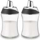 J&M Design 2-Pack Glass Sugar Dispenser & Shaker for Coffee, Cereal, Tea & Baking with Pour Spout and Lid for Easy Spoon Measuring Pouring - 7.5oz Jar Container - Coffee Bar Accessories & Essentials