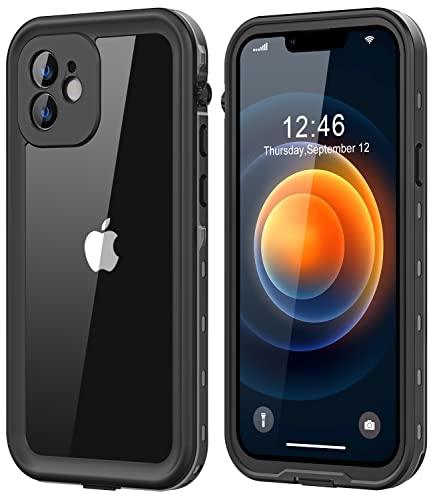 Protebox for iPhone 12 Waterproof Case with Built-in Screen Protector, Shockproof Dustproof Full Body Protective IP68 Waterproof Phone Case for iPhone 12 6.1 inch (Black/Clear)