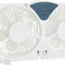 Amazon Basics Window Fans for Home Bedroom, Twin Heads, Cooling Airflow, Exhaust, Expandable Side Panel Digital Control, 3 Speeds, 78W, 9 inch, White