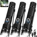 3 Pack Rechargeable Flashlights High Lumens, 99000LM Super Bright LED Flashlight, Adjustable Powerful Flash Light with 5 Modes & USB Cable, Waterproof Handheld Flashlight for Home Camping Outdoor