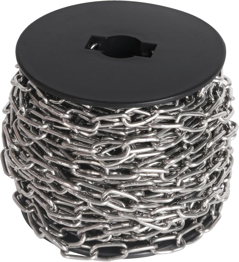 50ft 304 Stainless Steel Hanging Chain Jack Chain Link Light Duty Chain Utility Chain for Home Outdoor Camping Hanging, Metal Chain for Bird Feeders, Overhead Lights, Artworks, Flowerpots (2mm*15m)