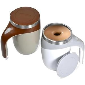 14oz Self Stirring Mug with Lid, Electric Automatic Stirrer for Tea and Coffee, Leak Proof Thermal Cup, Cordless Mug Warmer, Ember Mug Coffee Travel Mug - Portable Coffee Accessories