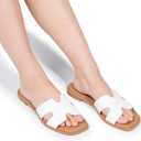 FITORY Women's Slide Sandals, Flat Fashion Square Open Toe with Cushion Slippers for Summer Beach, Size 8 (White)