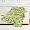 FY FIBER HOUSE Checkered Flannel Fleece Throw Blanket Soft Cozy Checkerboard Grid Print Chessboard Gingham Pattern Blankets for Bed Couch Sofa, 50"x60", Sage Green
