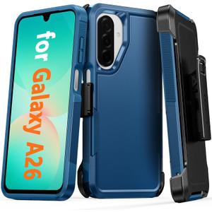 FNTCASE for Samsung Galaxy A26-5G Case: Heavy Duty Drop Protection with Rugged Belt-Clip Holster & Kickstand Military Grade Shockproof Durable Protective Cell Phone Cover (Blue)
