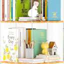 TAKEKIT 5-Tier Rotating Bookshelf, 360 Spinning Book Shelf Tower with Solid Wood & Clear Acrylic, Square Revolving Bookcase for Kids Room, Living Room, Bedroom and Office