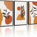 KUVIOKE Orange Boho Framed Wall Art Botanical Mid Century Modern Painting Neutral Bohemain Sage Decor for Farmhouse Living Dining Room 11x14in (Black Framed) (14L" x 11W" x 3 Panels Black)