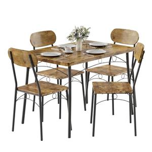 VECELO Dining Table Set for 4, 5-Piece Kitchen Table with 4 Chairs, MDF Board Tabletop with Metal Frame for Small Space, Compact Dinette, Breakfast Nook, Brown