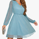 Dressystar Cocktail Long Sleeve Plus Size Dresses for Women V Neck Sparkly Club Sexy Party Mini Homecoming Loose Dress Size XL