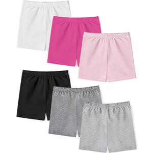 Girls Bike Shorts 6 Pack Toddler Biker Shorts Soft Stretchy Cartwheel Undershorts for Under Dresses and Dance (7-8 Years, White, Black, Light Gray, Light Pink, Hot Pink, Dark Gray)