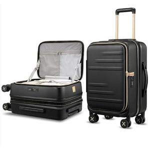 LUGGEX Carry On Luggage For Travel Front Opening, Expandable Polycarbonate Hard Shell Suitcase With Wheels For Men Women (Black Gold, 19 Inch, 27.2L-32L) - Color Black Gold - Tamaño Carry-On 19-Inch