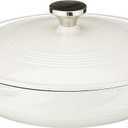 Lodge 3.6 Quart Enameled Cast Iron Round Casserole With Lid– Dual Handles – Oven Safe up to 500° F or on Stovetop - Use to Marinate, Cook, Bake, Refrigerate and Serve – Oyster White