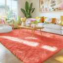 OLANLY Area Rugs for Living Room Bedroom, Machine Washable 4x5.9 ft Soft Fluffy Shaggy Bedside Rug, Indoor Floor Carpet for Kids Girls and Boys, Dorms, Nursery Rooms, Home Decor Aesthetic, Coral Red