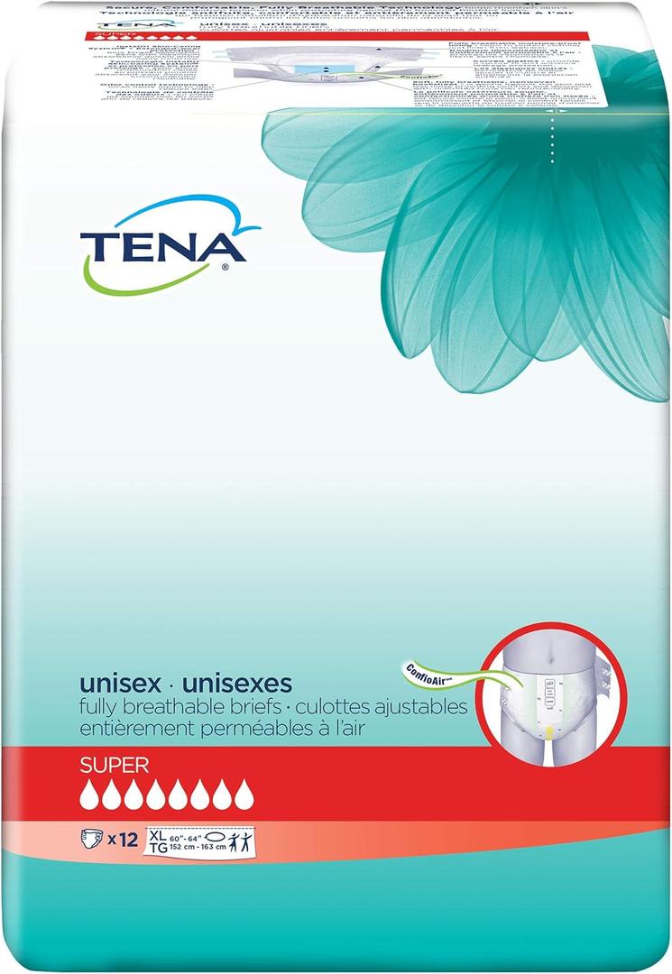 Tena Incontinence Briefs, Super, XLarge 12 Count, Package may vary.
